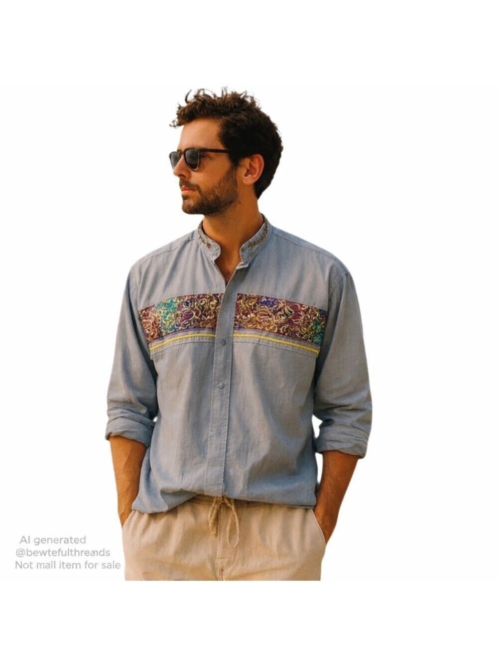 Vintage Guy Laroche Oversized Mandarin Collar Batik Shirt SZ 17 Unisex